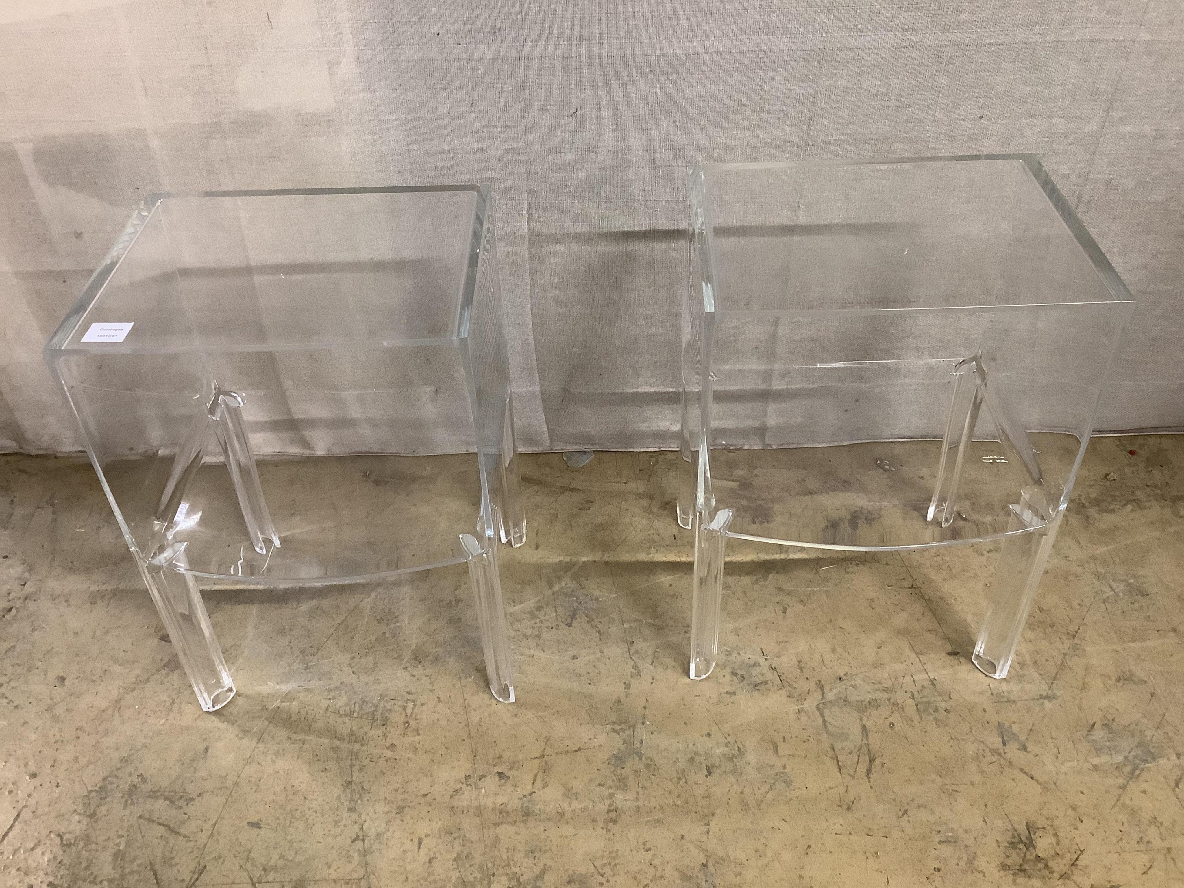 Philippe starck for Kartell, a pair of small ghostbuster ‘crystal’  acrylic bedside tables, width 40cm, depth 31cm, height 57cm. Condition - fair